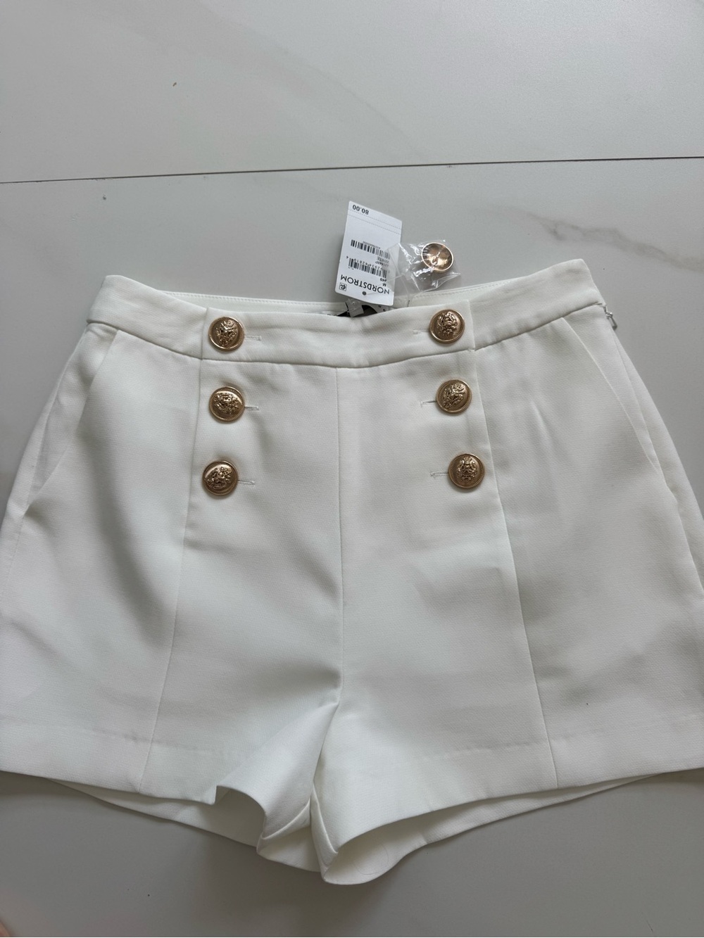 Endless Rose White High-Waist Sailor Shorts with Gold Buttons